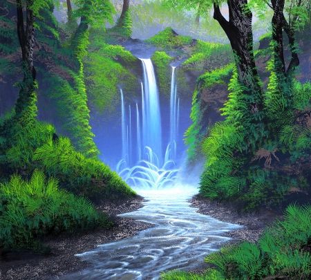 Forest Waterfall Painting